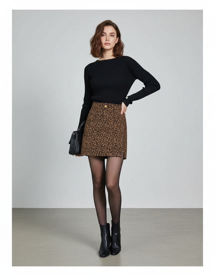 Jupe Léopard Taille Haute Ajustée Chic