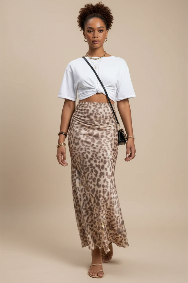 Jupe Léopard Fluide Midi Élégante Raffinée