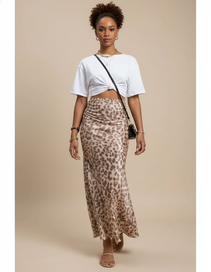 Jupe Léopard Fluide Midi Élégante Raffinée