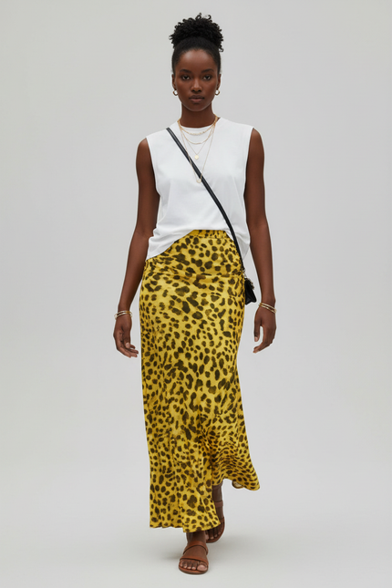 Jupe Léopard Jaune Fluide Élégante