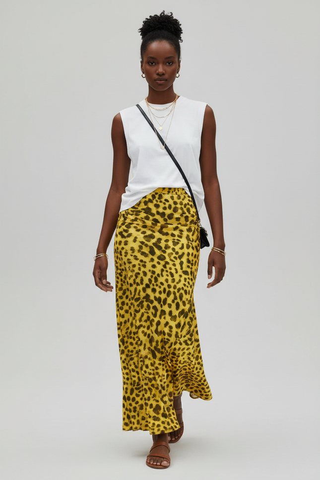 Jupe Léopard Jaune Fluide Élégante
