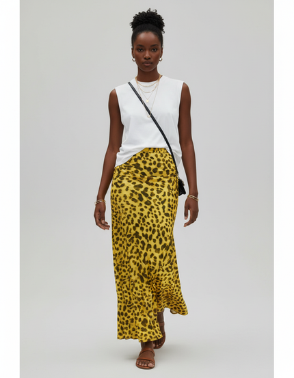Jupe Léopard Jaune Fluide Élégante