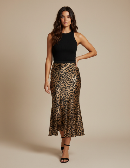 Jupe Léopard Fluide Coupe Sirène Élégante
