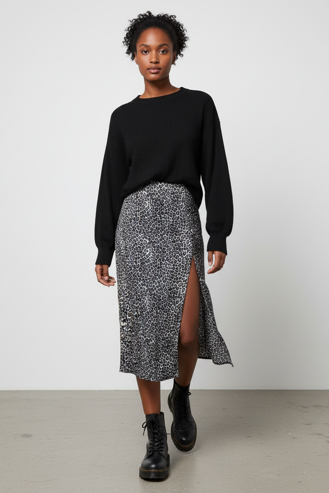 Jupe Léopard Fluide Fendue Chic