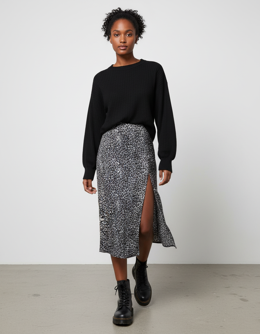 Jupe Léopard Fluide Fendue Chic