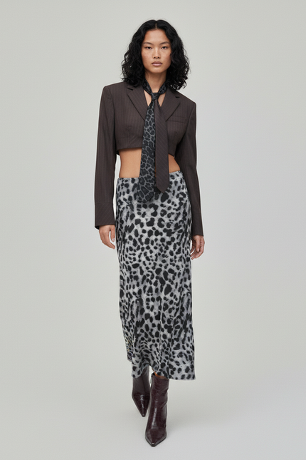 Jupe Léopard Midi Grise Élégante