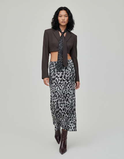 Jupe Léopard Midi Grise Élégante