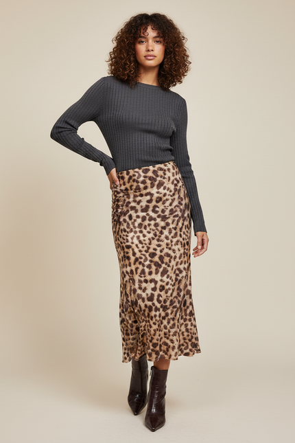 Jupe Léopard Midi Fluide Élégante Féminine