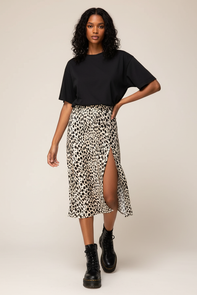 Jupe Léopard Fendue Midi Élégante