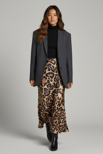 Jupe Léopard Satinée Longue Fluide