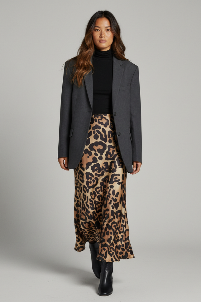 Jupe Léopard Satinée Longue Fluide