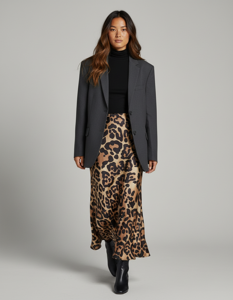 Jupe Léopard Satinée Longue Fluide