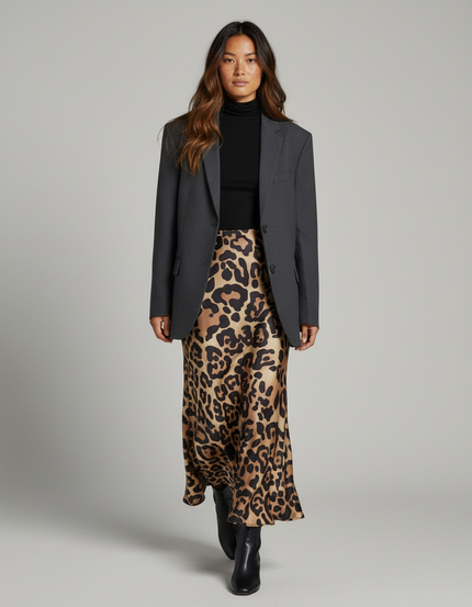 Jupe Léopard Satinée Longue Fluide