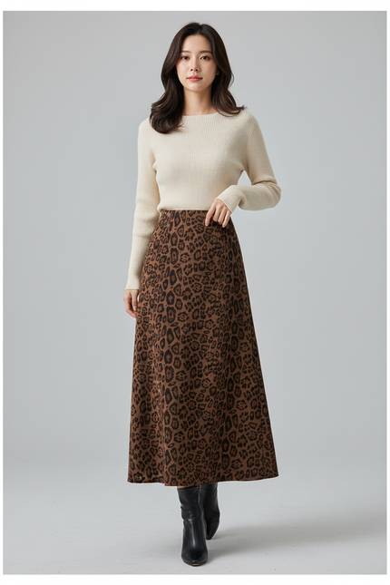 Jupe Léopard Droite Midi Élégante