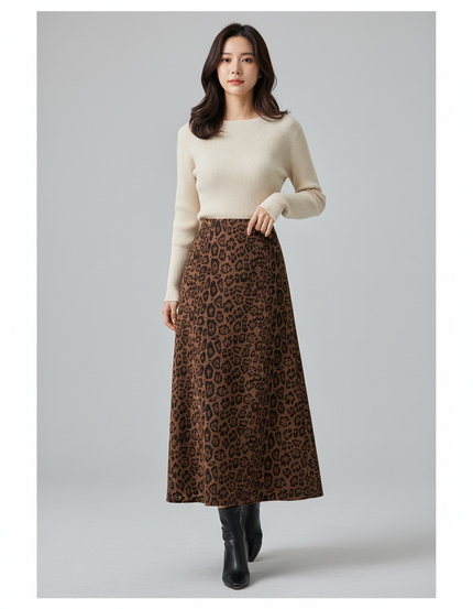 Jupe Léopard Droite Midi Élégante