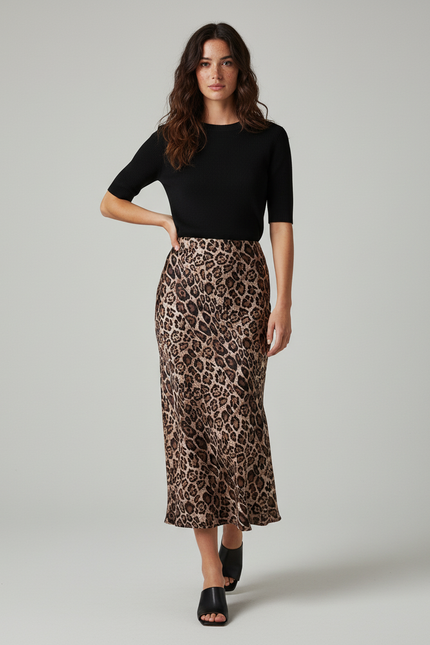 Jupe Léopard Midi Fluide Élégante Raffinée
