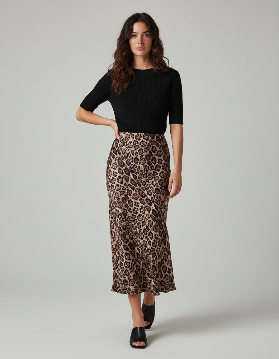 Jupe Léopard Midi Fluide Élégante Raffinée