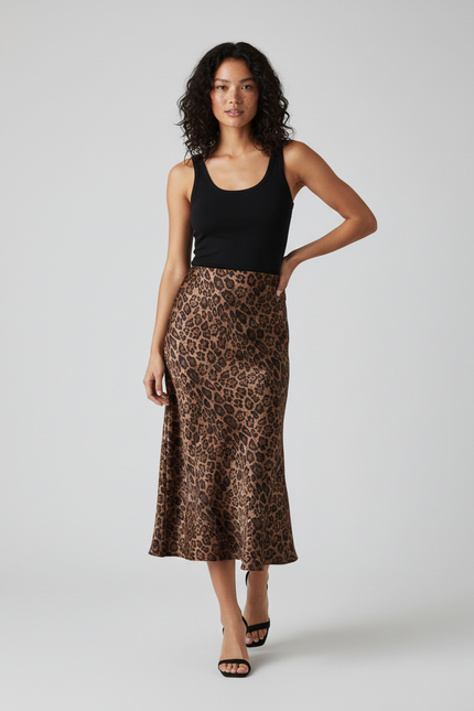 Jupe Léopard Fluide Midi Élégante Romantique