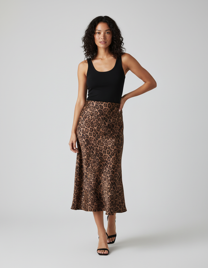Jupe Léopard Fluide Midi Élégante Romantique