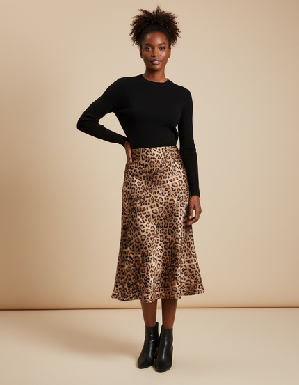Jupe Léopard Fluide Midi Élégante Sophistiquée
