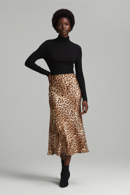 Jupe Léopard Fluide Midi Élégante Intemporelle