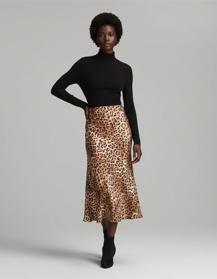 Jupe Léopard Fluide Midi Élégante Intemporelle