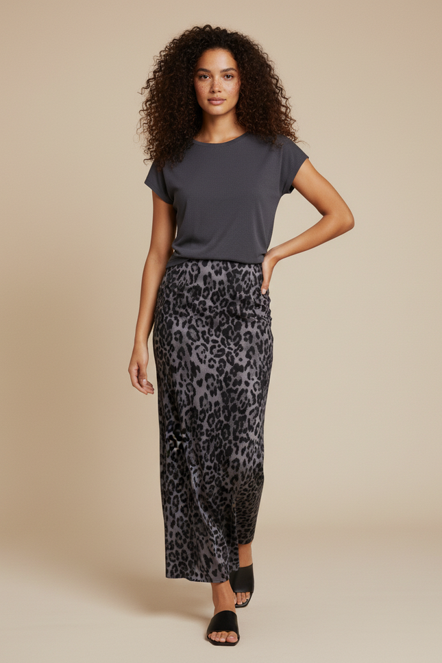 Jupe Léopard Grise Midi Élégante