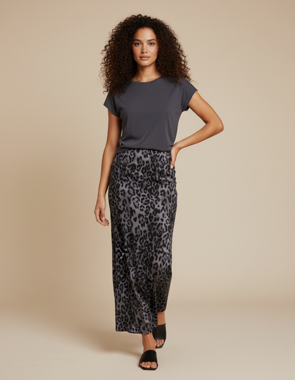 Jupe Léopard Grise Midi Élégante