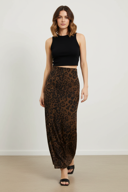 Jupe Léopard Mi-Longue Fluide Élégante