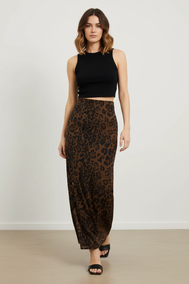 Jupe Léopard Mi-Longue Fluide Élégante