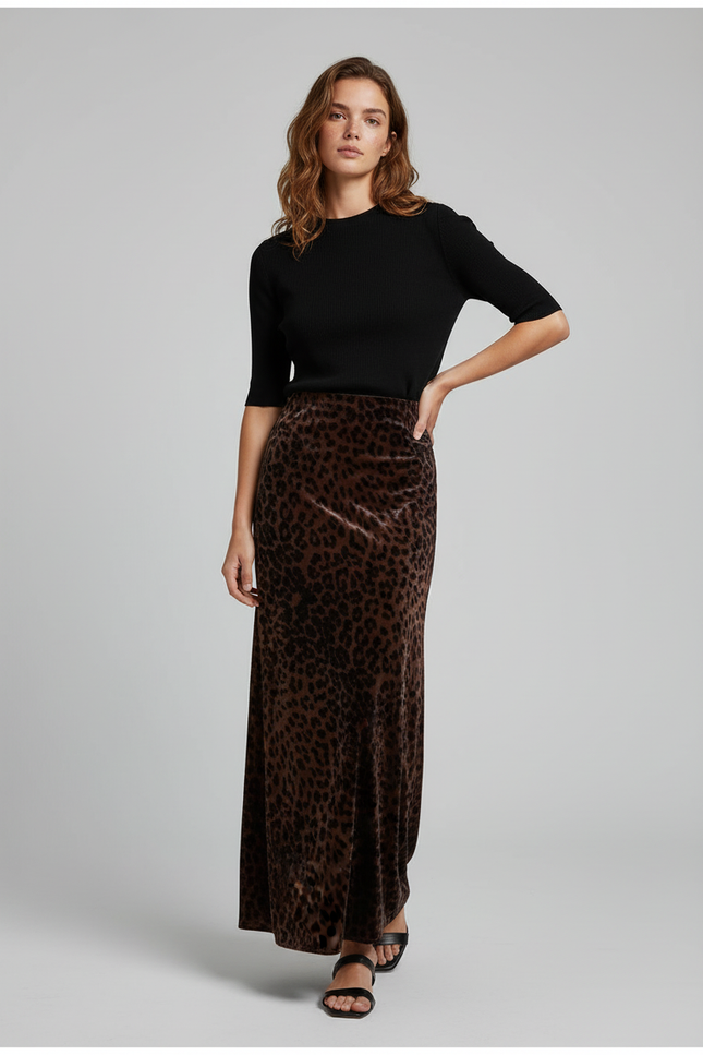 Jupe Léopard Velours Longue Élégante