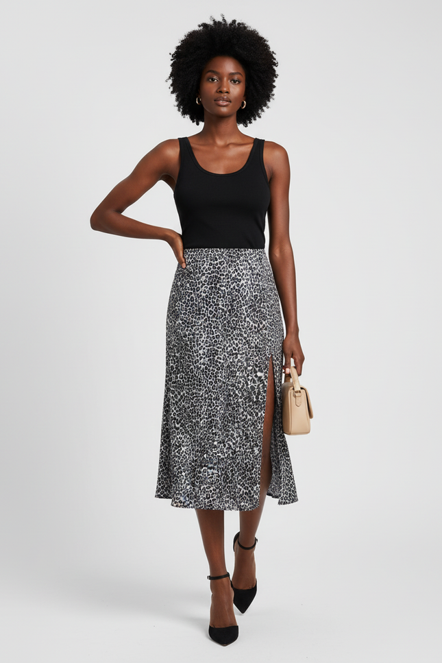 Jupe Léopard Fendue Fluide Élégante