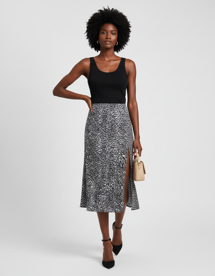 Jupe Léopard Fendue Fluide Élégante