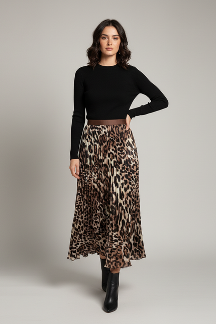 Jupe Plissée Longue Leopard