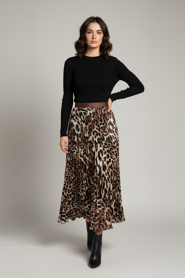 Jupe Plissée Longue Leopard