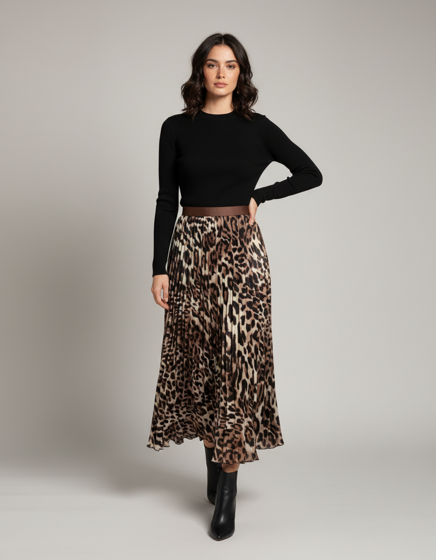 Jupe Plissée Longue Leopard