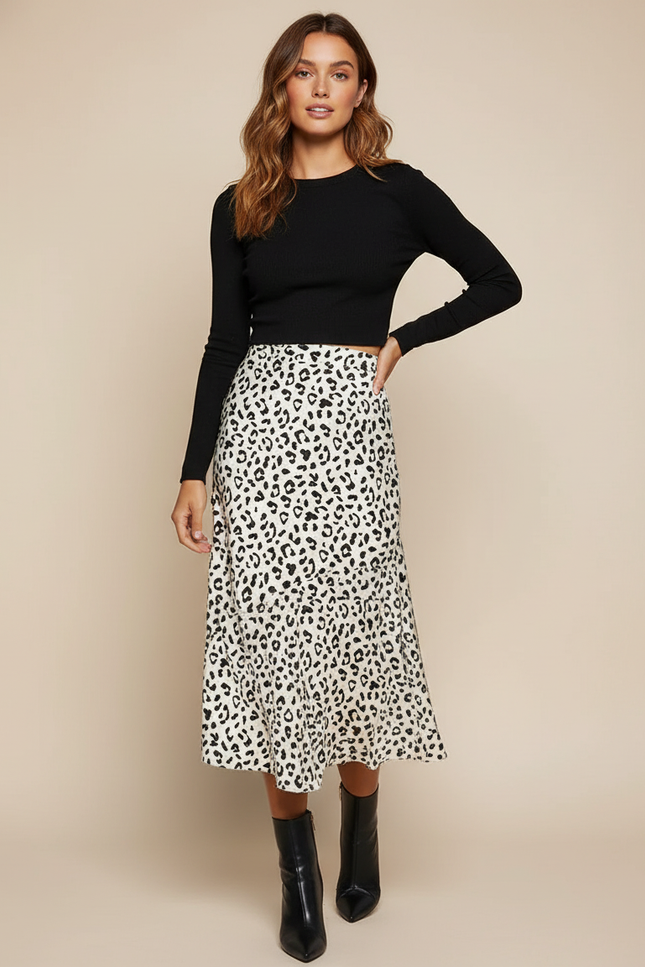 Jupe Longue Leopard Noir Et Blanc