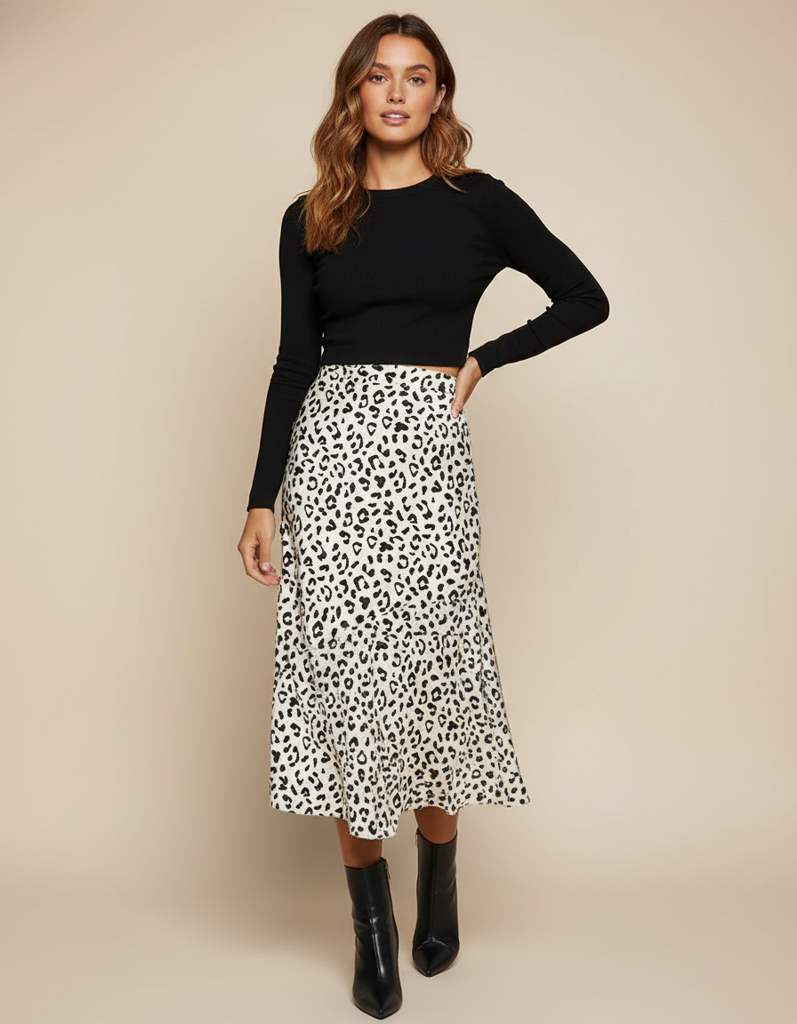 Jupe Longue Leopard Noir Et Blanc
