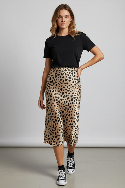 Jupe Léopard Satinée Fluide Élégante