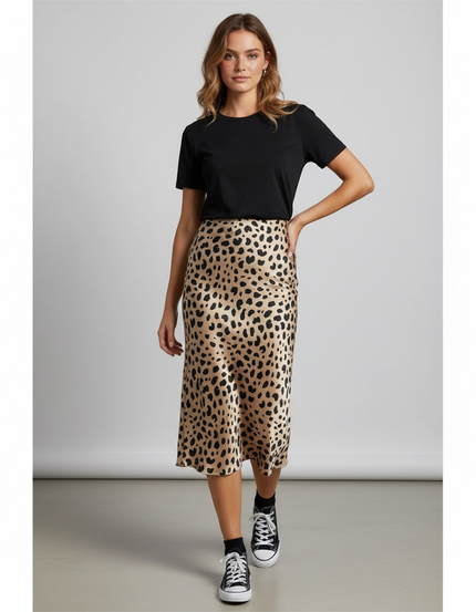 Jupe Léopard Satinée Fluide Élégante