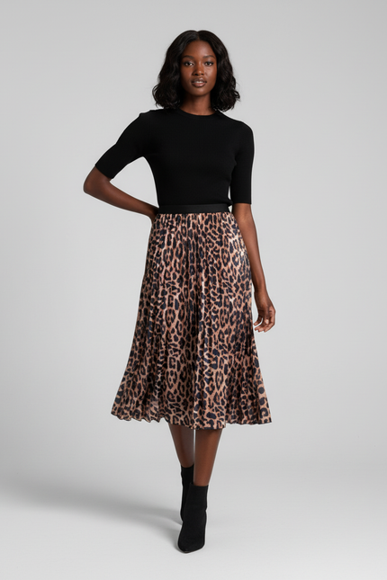 Jupe Midi Leopard Satin
