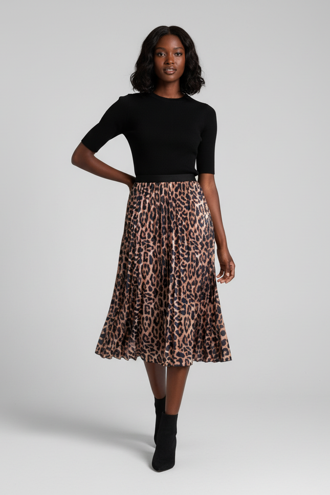 Jupe Midi Leopard Satin