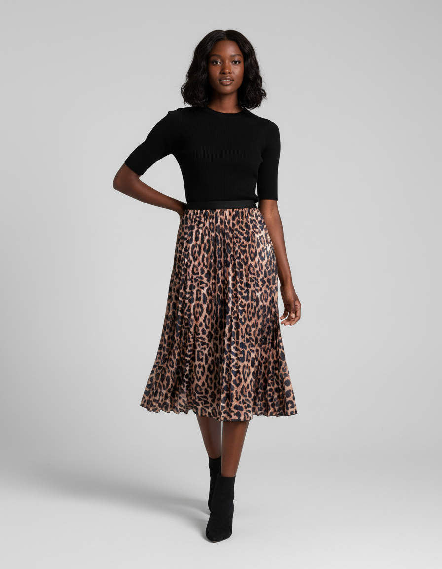 Jupe Midi Leopard Satin