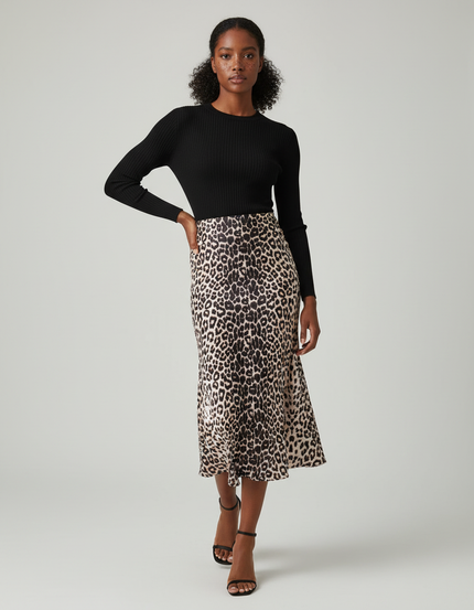 Jupe Léopard Satin Fluide Élégante Raffinée