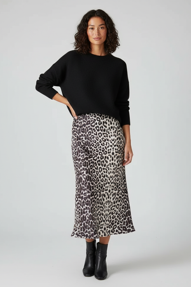 Jupe Léopard Satin Fluide Élégante Chic