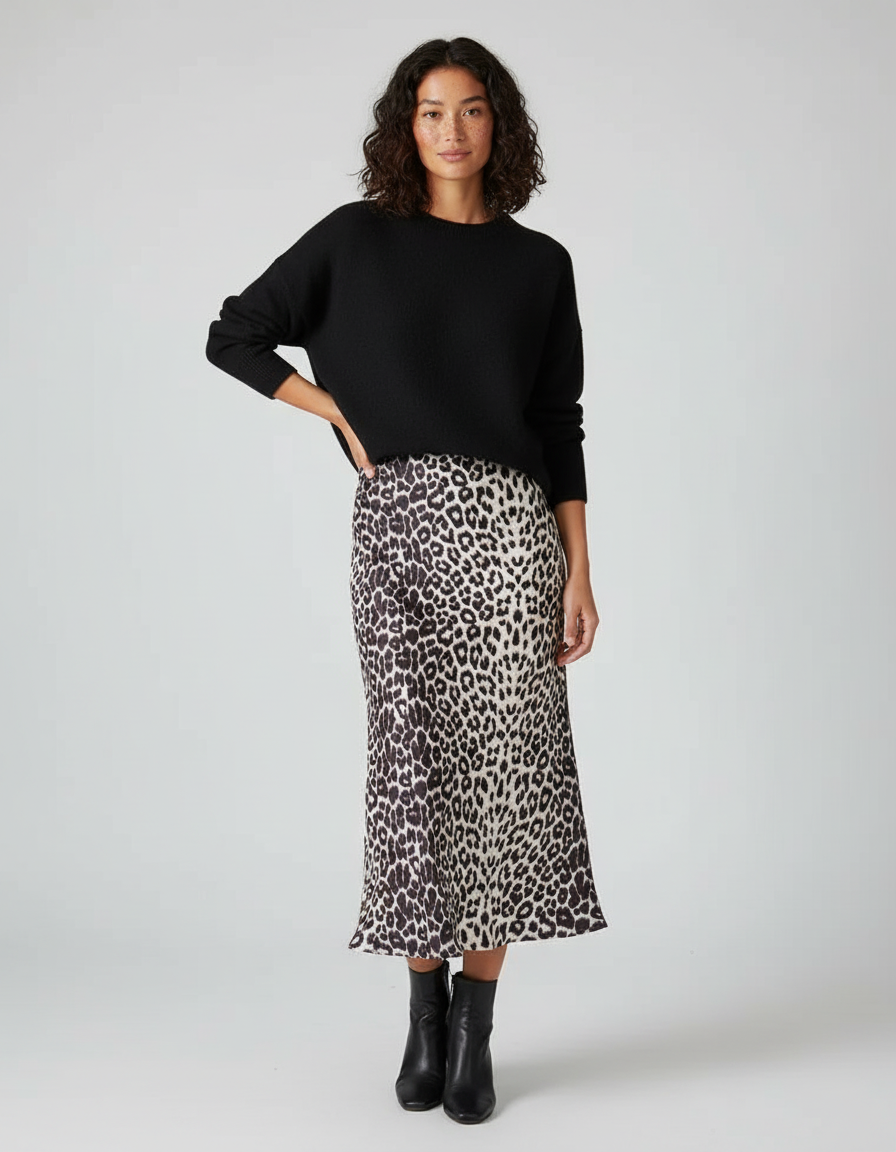 Jupe Léopard Satin Fluide Élégante Chic