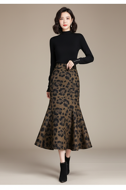 Jupe Léopard Coupe Sirène Élégante