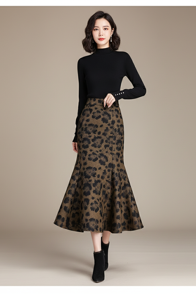 Jupe Léopard Coupe Sirène Élégante