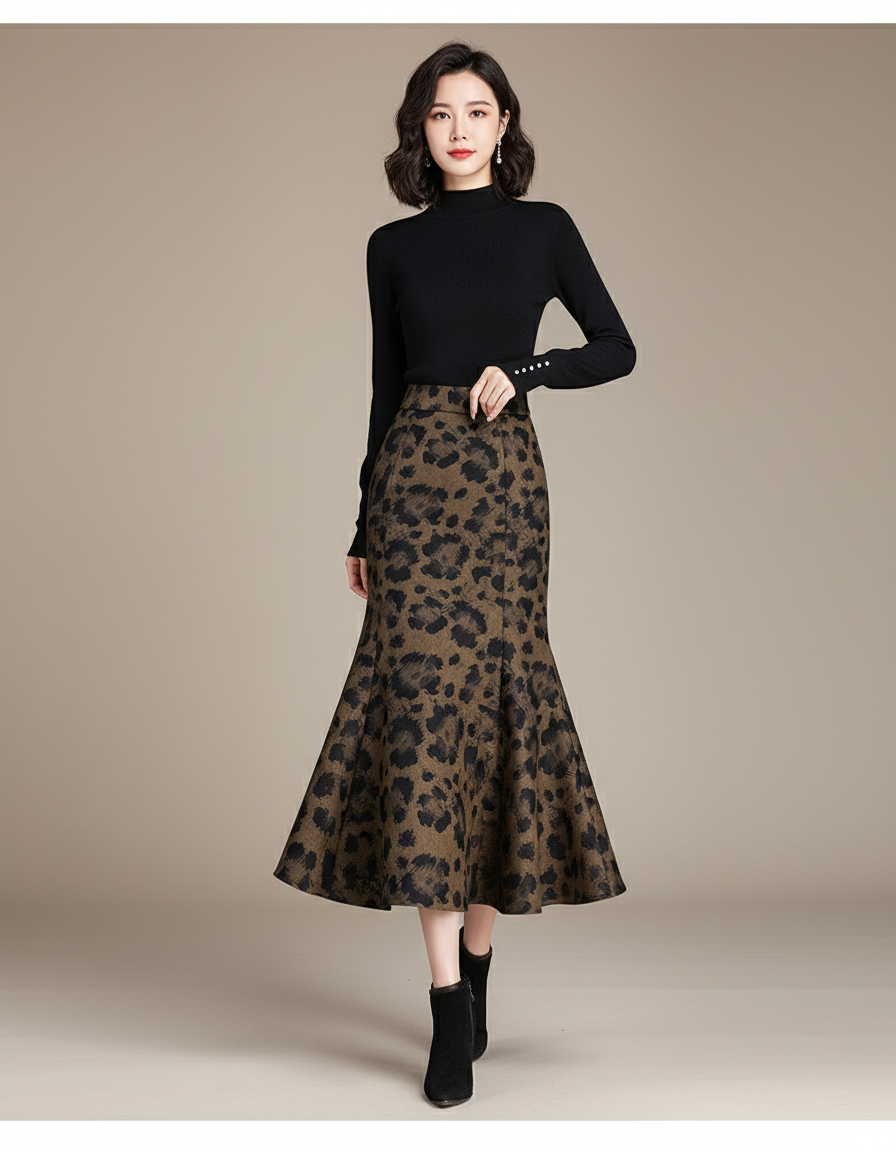 Jupe Léopard Coupe Sirène Élégante