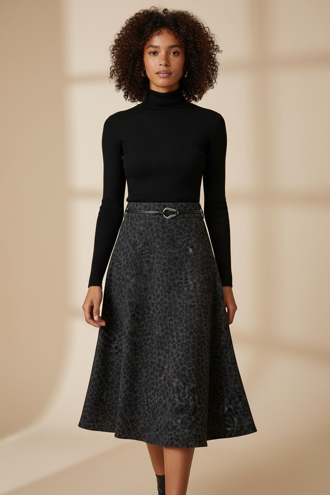 Jupe Léopard Évasée Vintage Élégante